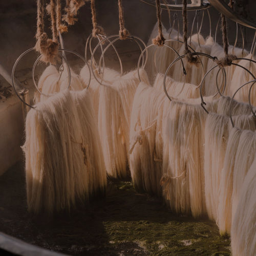 Dyed yarn hanging to dry